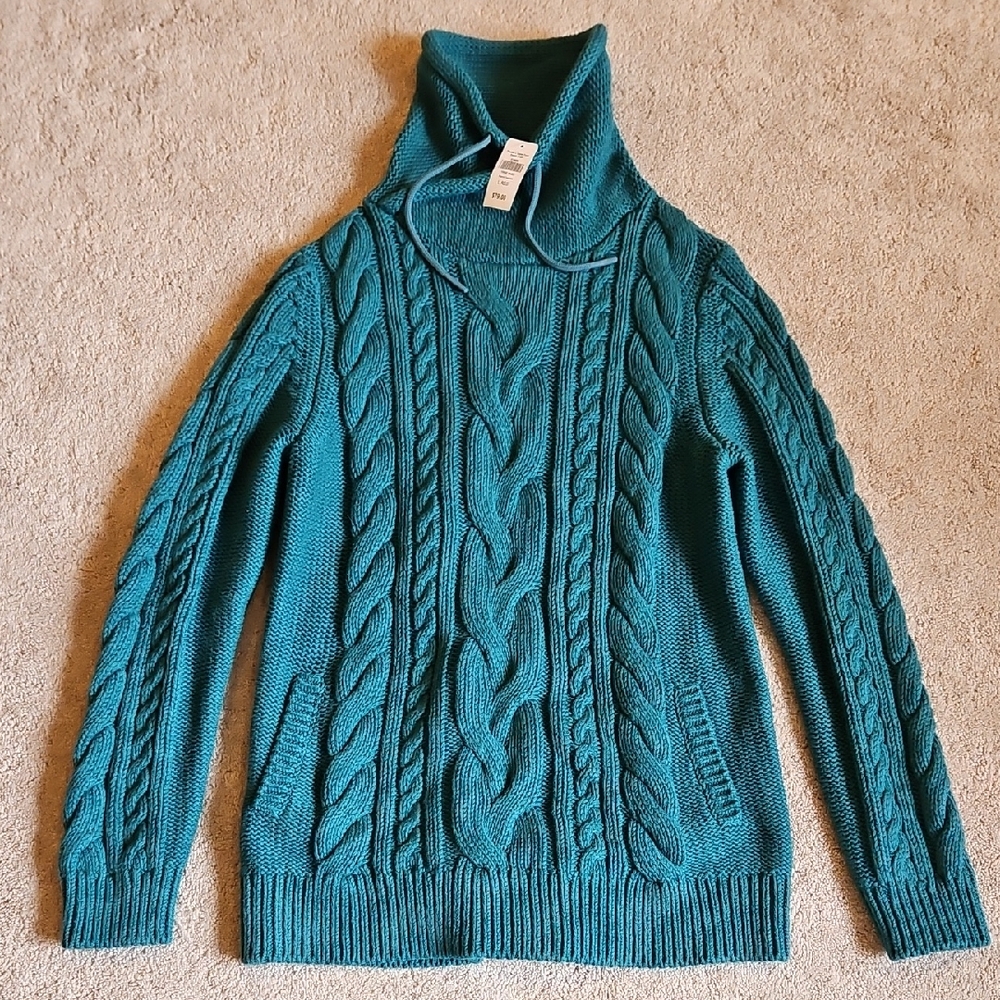 L.L. Bean Teal Cable Knit Turtleneck Sweater